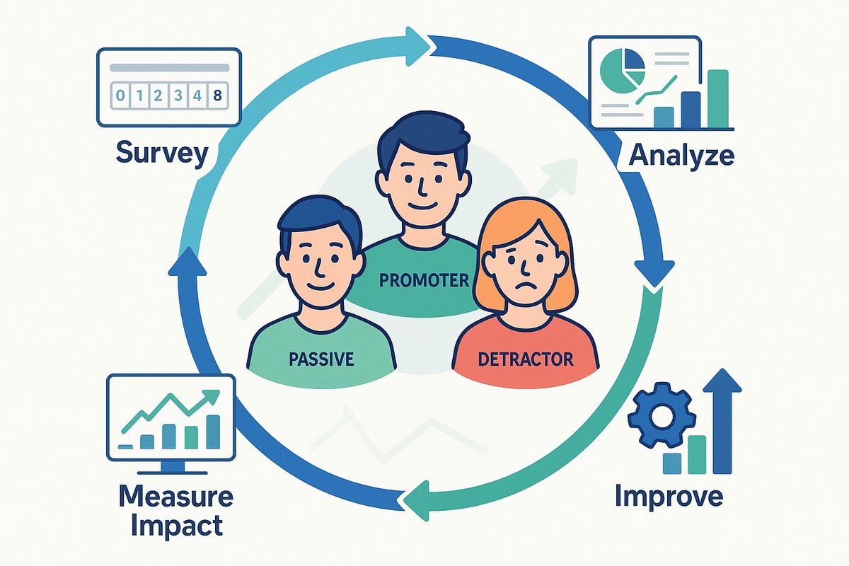 Net Promoter Score calculation and improvement strategy illustration