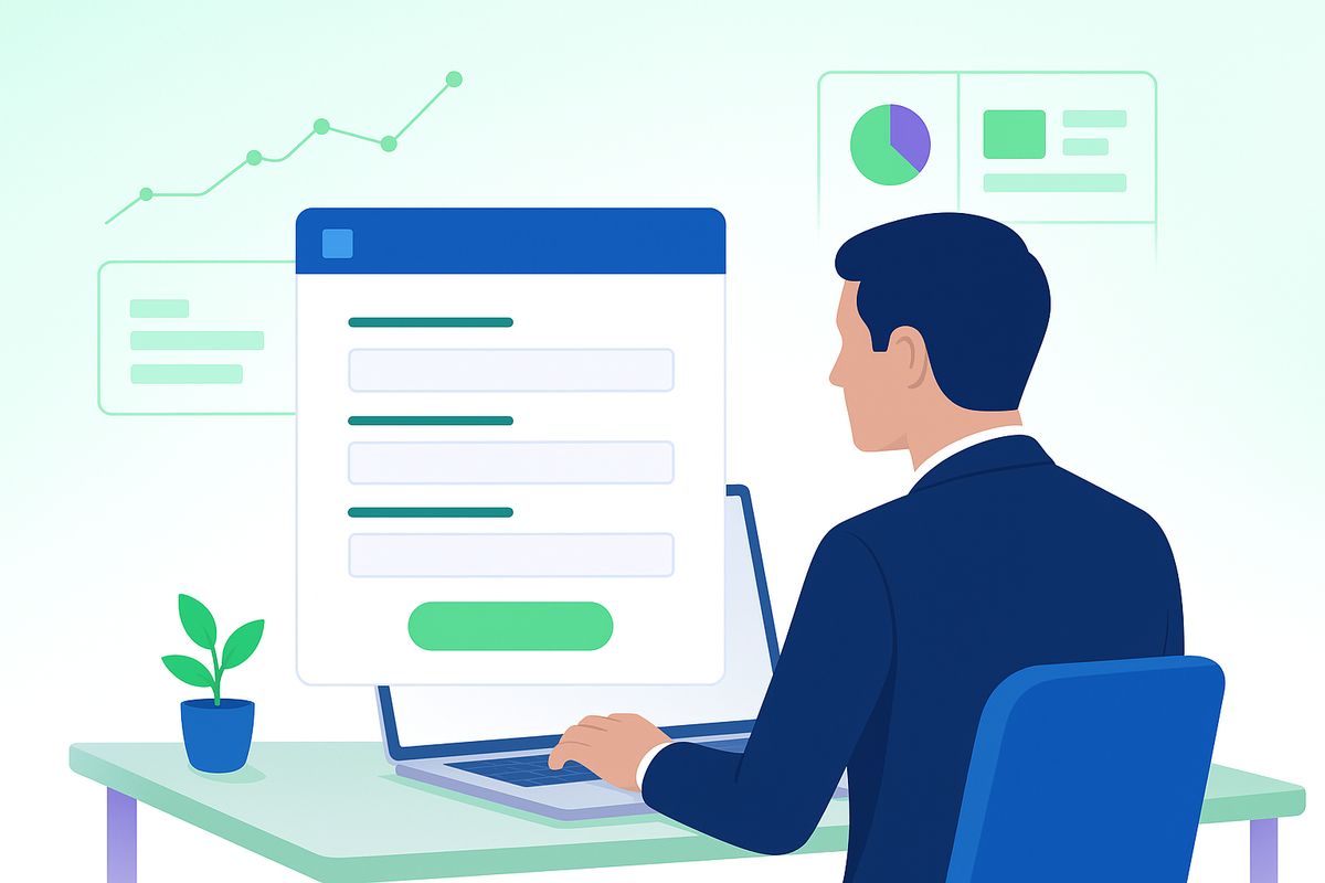 Professional viewing a beautifully designed online form on laptop