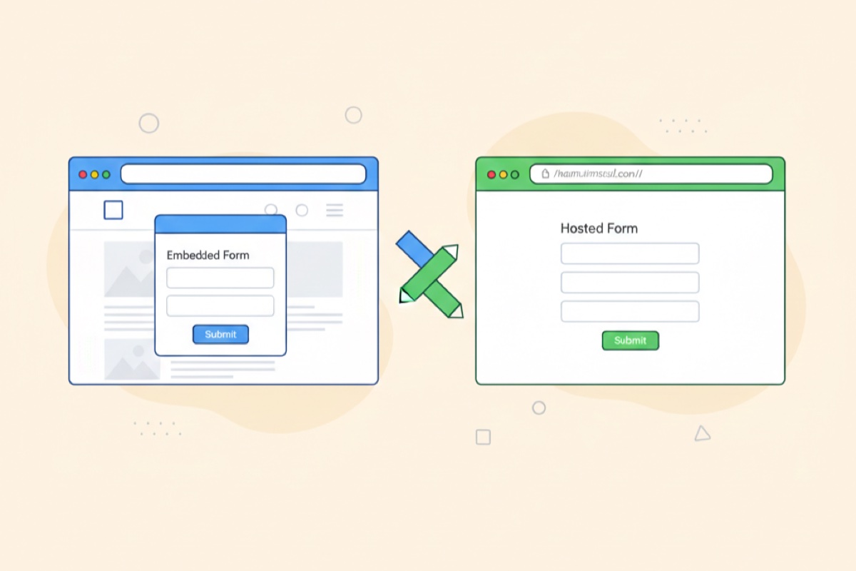 Side-by-side comparison of an embedded form on a website and a standalone hosted form page