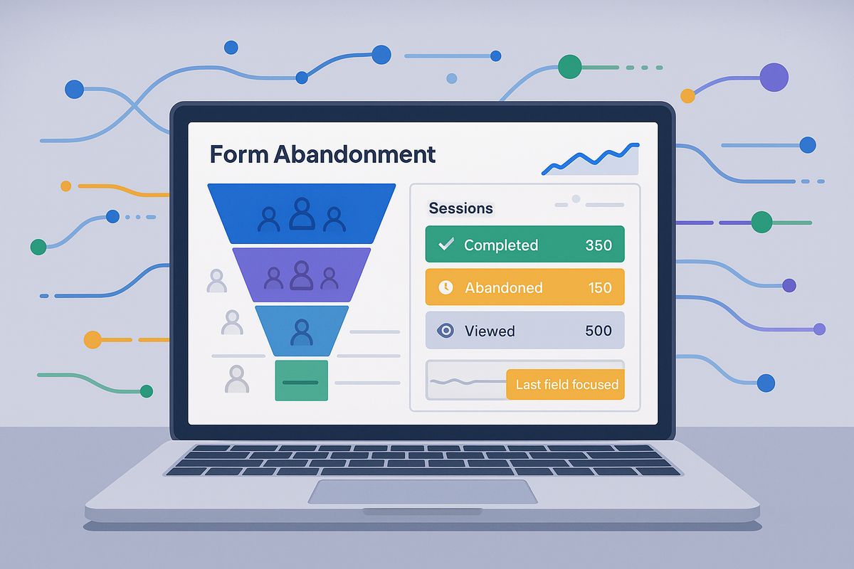 Analytics dashboard showing form abandonment metrics and user behavior data