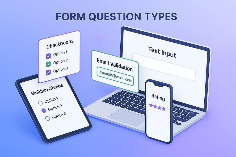 Different form question types displayed on multiple devices