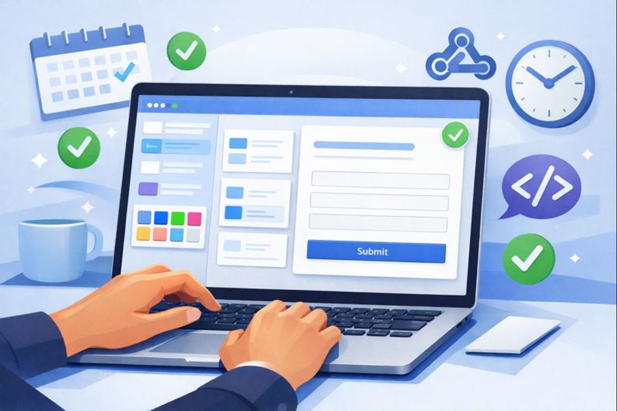 Marketing professional creating a form on laptop without coding